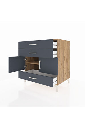 Kronos Şifonyer Tek Raflı 3 Çekmeceli 2 Kapaklı 88x59x96 Çam-Antrasit