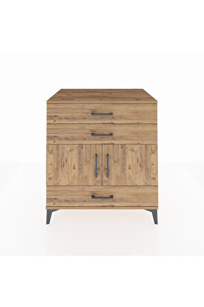 Kronos Şifonyer Tek Raflı 3 Çekmeceli 2 Kapaklı 88x59x96 Çam-Çam