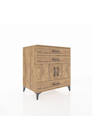 Kronos Şifonyer Tek Raflı 3 Çekmeceli 2 Kapaklı 88x59x96 Çam-Çam