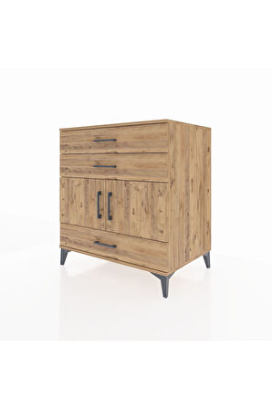 Kronos Şifonyer Tek Raflı 3 Çekmeceli 2 Kapaklı 88x59x96 Çam-Çam
