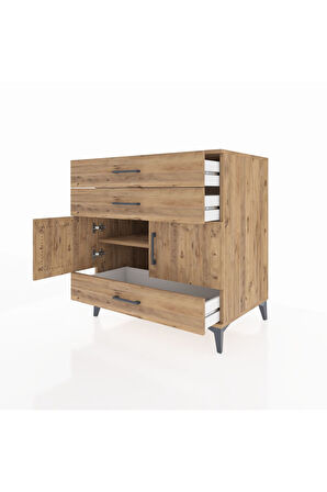 Kronos Şifonyer Tek Raflı 3 Çekmeceli 2 Kapaklı 88x59x96 Çam-Çam
