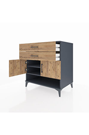 Kronos Şifonyer 2 Raflı 2 Çekmeceli 2 Kapaklı 88x59x96 Antrasit-Çam
