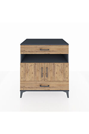 Kronos Şifonyer 2 Raflı 2 Çekmeceli 2 Kapaklı 88x59x96 Antrasit-Çam