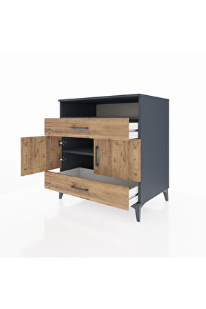 Kronos Şifonyer 2 Raflı 2 Çekmeceli 2 Kapaklı 88x59x96 Antrasit-Çam