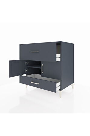 Kronos Şifonyer Tek Raflı 2 Çekmeceli 2 Kapaklı 88x59x96 Antrasit-Antrasit