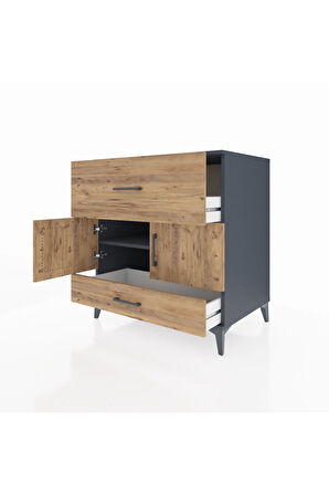 Kronos Şifonyer Tek Raflı 2 Çekmeceli 2 Kapaklı 88x59x96 Antrasit-Çam