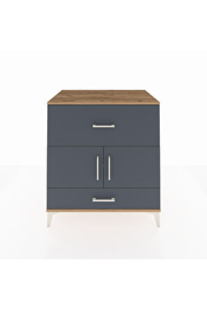 Kronos Şifonyer Tek Raflı 2 Çekmeceli 2 Kapaklı 88x59x96 Çam-Antrasit