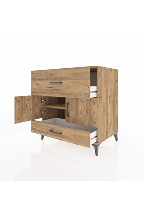 Kronos Şifonyer Tek Raflı 2 Çekmeceli 2 Kapaklı 88x59x96 Çam-Çam
