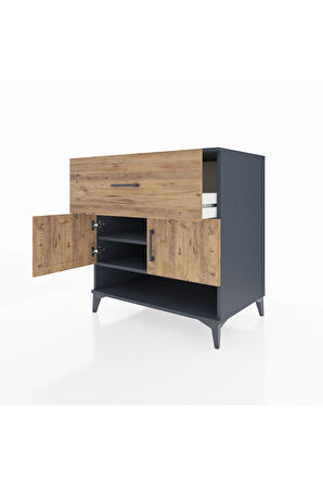 Kronos Şifonyer 2 Raflı Tek Çekmeceli 2 Kapaklı 88x59x96 Antrasit-Çam