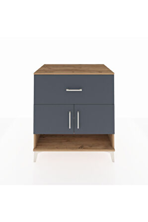 Kronos Şifonyer 2 Raflı Tek Çekmeceli 2 Kapaklı 88x59x96 Çam-Antrasit