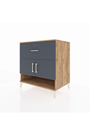 Kronos Şifonyer 2 Raflı Tek Çekmeceli 2 Kapaklı 88x59x96 Çam-Antrasit