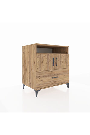 Kronos Şifonyer 3 Raflı Tek Çekmeceli 2 Kapaklı 88x59x96 Çam-Çam