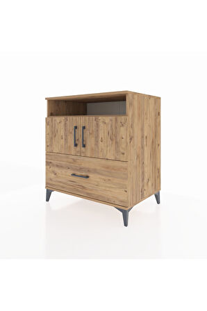 Kronos Şifonyer 3 Raflı Tek Çekmeceli 2 Kapaklı 88x59x96 Çam-Çam