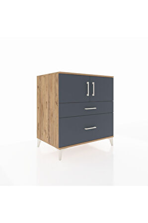 Kronos Şifonyer 2 Raflı 2 Çekmeceli 2 Kapaklı 88x59x96 Çam-Antrasit