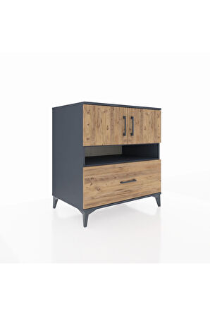 Kronos Şifonyer 3 Raflı Tek Çekmeceli 2 Kapaklı 88x59x96 Antrasit-Çam