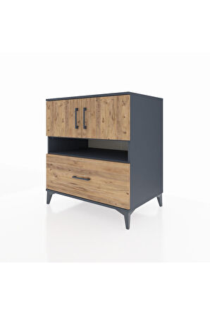 Kronos Şifonyer 3 Raflı Tek Çekmeceli 2 Kapaklı 88x59x96 Antrasit-Çam