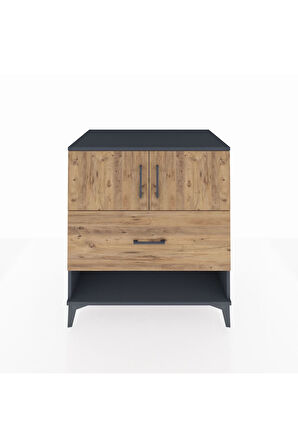 Kronos Şifonyer 2 Raflı Tek Çekmeceli 2 Kapaklı 88x59x96 Antrasit-Çam