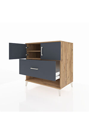 Kronos Şifonyer 2 Raflı Tek Çekmeceli 2 Kapaklı 88x59x96 Çam-Antrasit