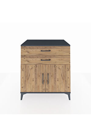 Kronos Şifonyer Tek Raflı 2 Çekmeceli 2 Kapaklı 88x59x96 Antrasit-Çam