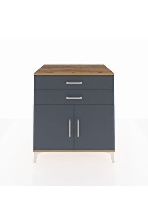 Kronos Şifonyer Tek Raflı 2 Çekmeceli 2 Kapaklı 88x59x96 Çam-Antrasit