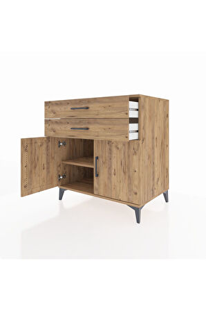 Kronos Şifonyer Tek Raflı 2 Çekmeceli 2 Kapaklı 88x59x96 Çam-Çam