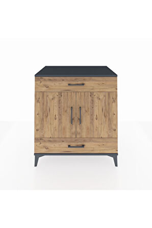 Kronos Şifonyer 2 Raflı 2 Çekmeceli 2 Kapaklı 88x59x96 Antrasit-Çam