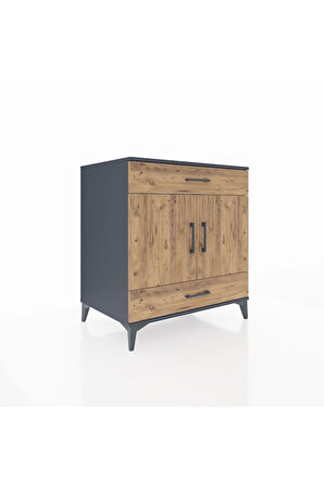 Kronos Şifonyer 2 Raflı 2 Çekmeceli 2 Kapaklı 88x59x96 Antrasit-Çam