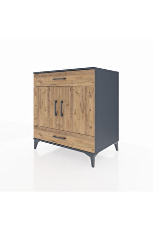 Kronos Şifonyer 2 Raflı 2 Çekmeceli 2 Kapaklı 88x59x96 Antrasit-Çam