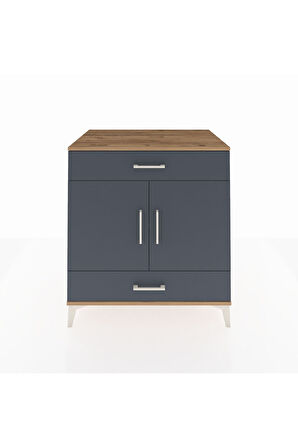 Kronos Şifonyer 2 Raflı 2 Çekmeceli 2 Kapaklı 88x59x96 Çam-Antrasit