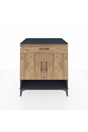 Kronos Şifonyer 2 Raflı Tek Çekmeceli 2 Kapaklı 88x59x96 Antrasit-Çam