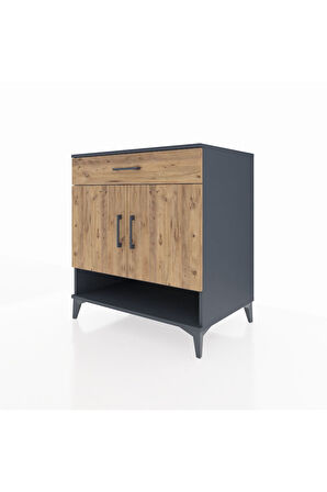 Kronos Şifonyer 2 Raflı Tek Çekmeceli 2 Kapaklı 88x59x96 Antrasit-Çam