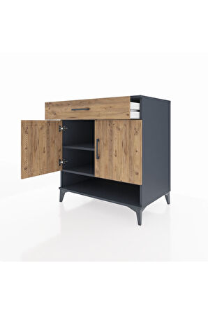 Kronos Şifonyer 2 Raflı Tek Çekmeceli 2 Kapaklı 88x59x96 Antrasit-Çam