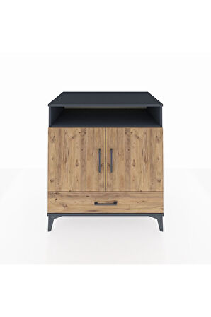Kronos Şifonyer 3 Raflı Tek Çekmeceli 2 Kapaklı 88x59x96 Antrasit-Çam