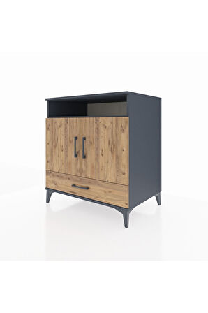 Kronos Şifonyer 3 Raflı Tek Çekmeceli 2 Kapaklı 88x59x96 Antrasit-Çam