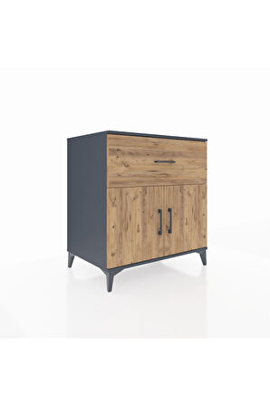 Kronos Şifonyer Tek Raflı Tek Çekmeceli 2 Kapaklı 88x59x96 Antrasit-Çam