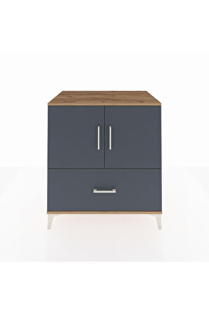 Kronos Şifonyer 2 Raflı Tek Çekmeceli 2 Kapaklı 88x59x96 Çam-Antrasit