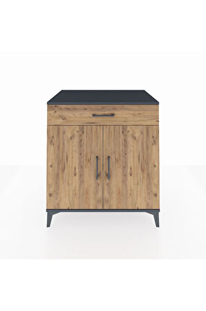 Kronos Şifonyer 2 Raflı Tek Çekmeceli 2 Kapaklı 88x59x96 Antrasit-Çam