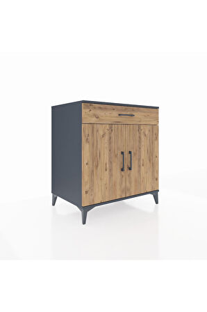 Kronos Şifonyer 2 Raflı Tek Çekmeceli 2 Kapaklı 88x59x96 Antrasit-Çam