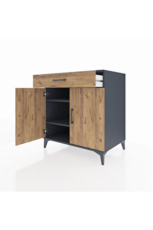 Kronos Şifonyer 2 Raflı Tek Çekmeceli 2 Kapaklı 88x59x96 Antrasit-Çam