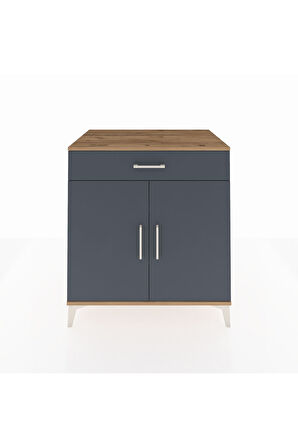 Kronos Şifonyer 2 Raflı Tek Çekmeceli 2 Kapaklı 88x59x96 Çam-Antrasit