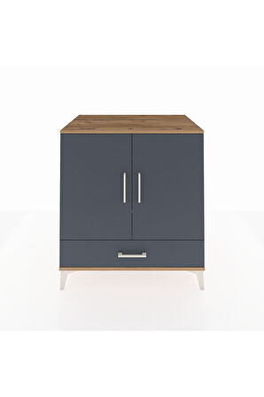 Kronos Şifonyer 3 Raflı Tek Çekmeceli 2 Kapaklı 88x59x96 Çam-Antrasit