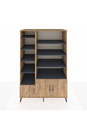 Kronos Dolap 10 Raflı 3 Kapaklı 132x59x195 Çam-Çam/Antrasit