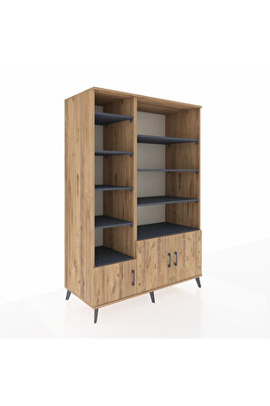 Kronos Dolap 10 Raflı 3 Kapaklı 132x59x195 Çam-Çam/Antrasit