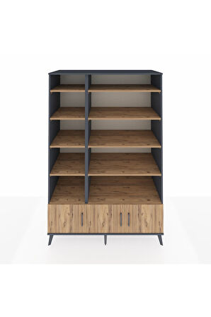 Kronos Dolap 10 Raflı 3 Kapaklı 132x59x195 Antrasit-Çam/Çam