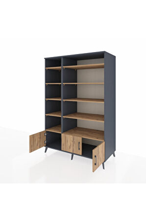 Kronos Dolap 10 Raflı 3 Kapaklı 132x59x195 Antrasit-Çam/Çam