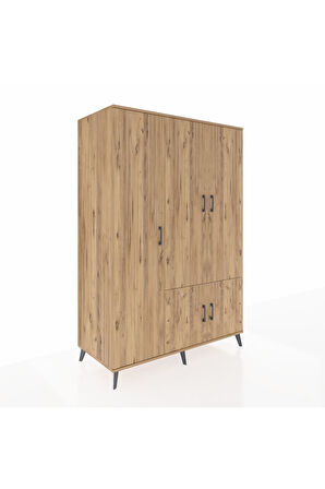 Kronos Dolap 7 Raflı 5 Kapaklı Tek Askılı 132x59x195 Çam-Çam/Aytaşı