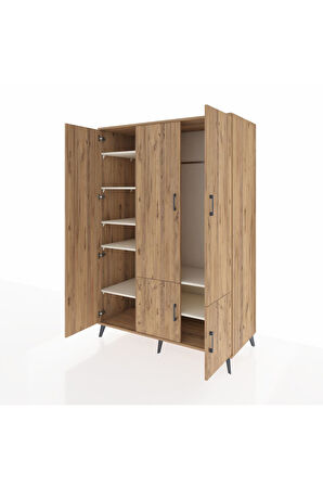 Kronos Dolap 7 Raflı 5 Kapaklı Tek Askılı 132x59x195 Çam-Çam/Aytaşı