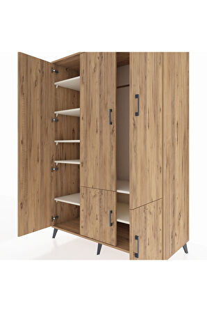 Kronos Dolap 7 Raflı 5 Kapaklı Tek Askılı 132x59x195 Çam-Çam/Aytaşı