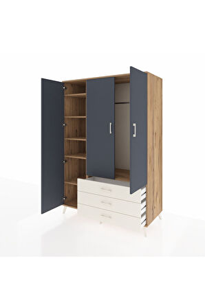 Kronos Dolap 6 Raflı 3 Çekmeceli Tek Askılı 132x59x195 Çam-Antrasit/Aytaşı