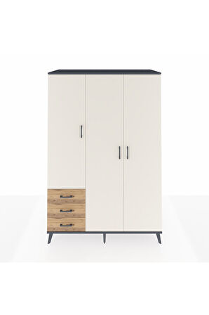 Kronos Dolap 6 Raflı 3 Çekmeceli Tek Askılı 132x59x195 Antrasit-Aytaşı/Çam